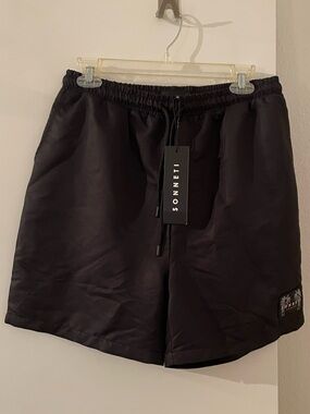 M: Men Black Swim Trunks Shorts Elastic Waist Pockets NWT Sonnetti London